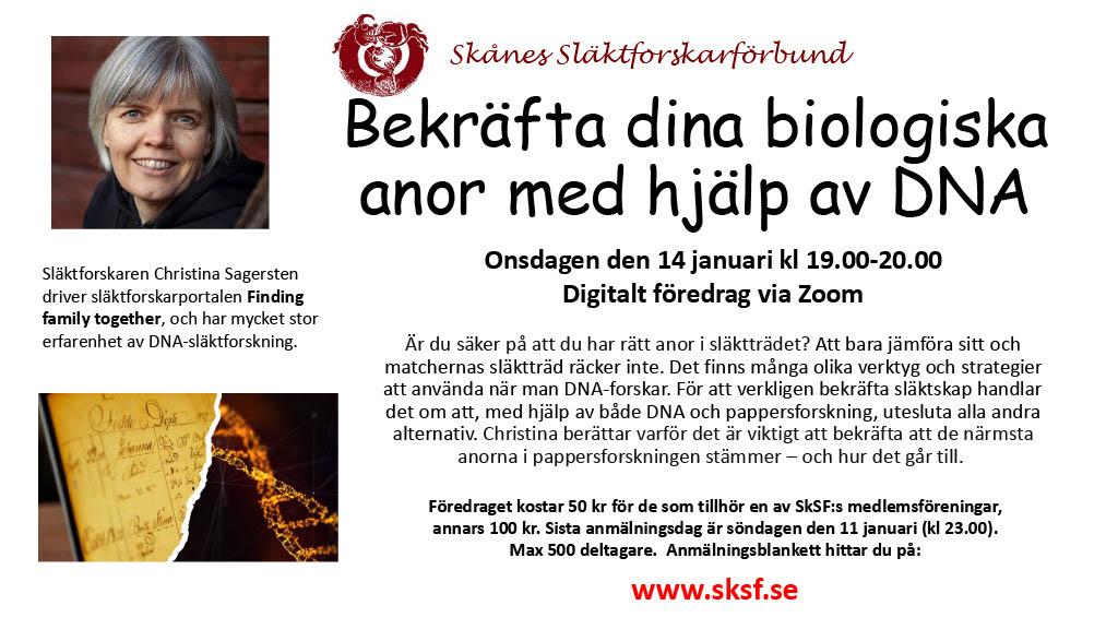 Månadsföredrag 14/1: Bekräfta anor med DNA